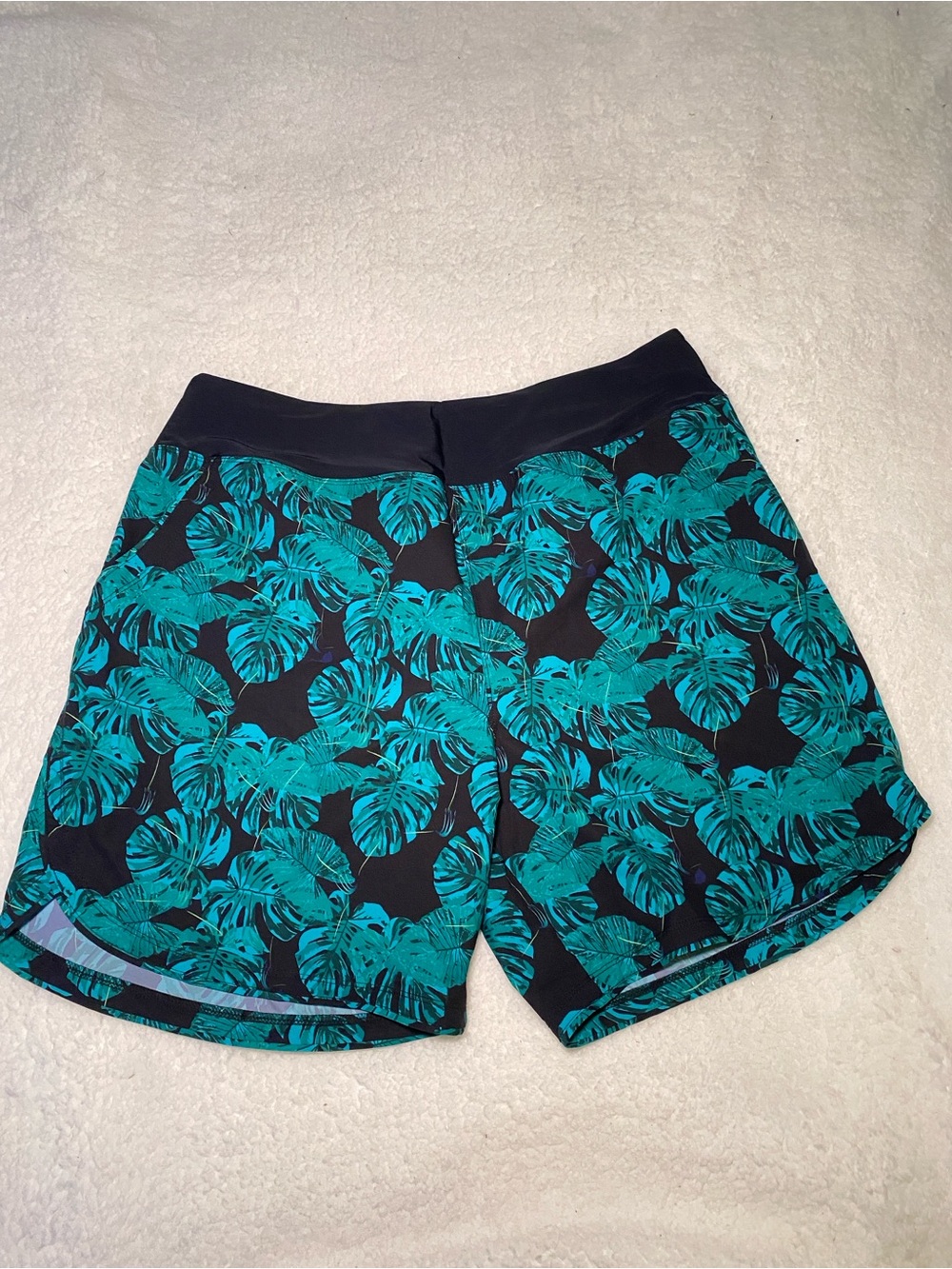 Women's Black board Shorts with Teal Leaf Print
